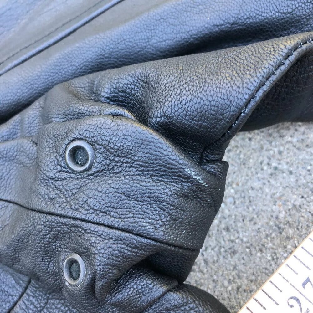 Vintage PHASE 2 Leather Bomber Jacket Men's XL Motorcycle Black Full Zip Coat - Picture 8 of 12